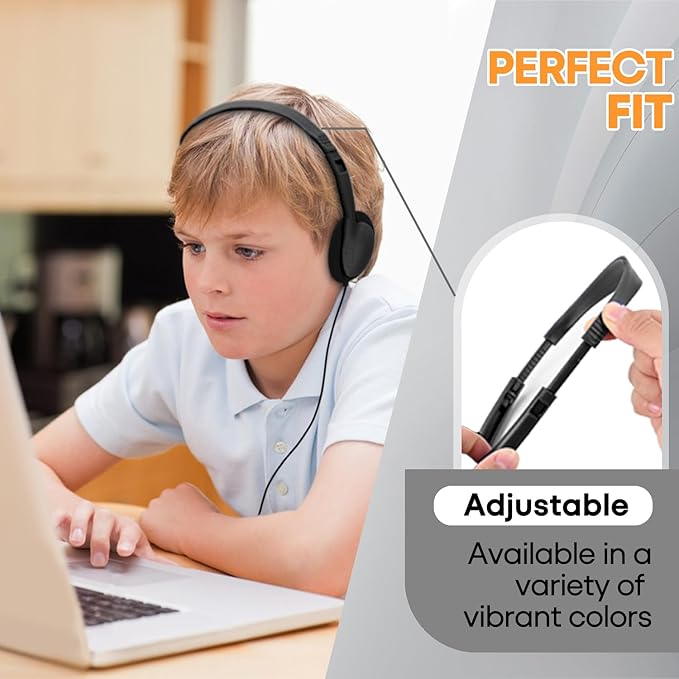 12 Pack Kids Headphones Bulk for Classroom School Students, Durable Wholesale Class Set Headphones for Kids Children Toddler Teen Boys Girls (HY857,12 Black)