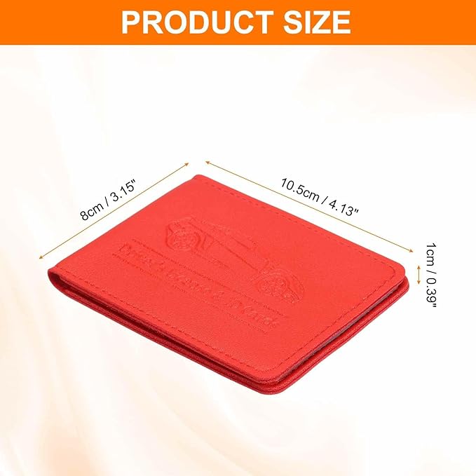 HARFINGTON Car Registration and Insurance Holder PU Leather Vehicle Glove Box Organizer Storage Accessories Car ID Holder with 2 Pockets for License ID Card Bank Card Documents, Red