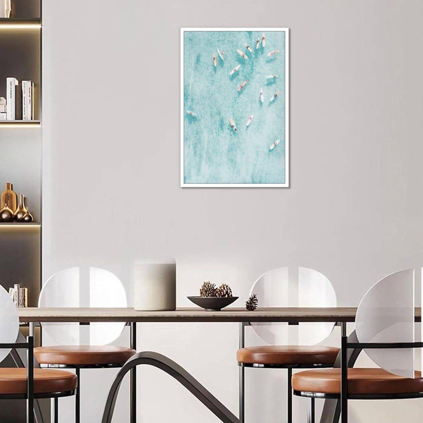 Serene Ocean Art Print - Minimalist Surfers Gliding On Calm Waves, Abstract Coastal Canvas Wall Decor For Home Office & Coastal Bedroom Decor 12x16in Unframed