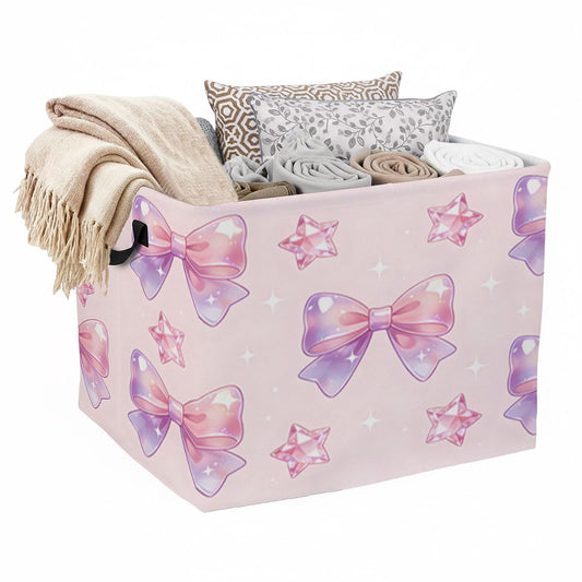 56L Beautiful Bow Foldable Square Laundry Hamper with Handles – Large Clothes, Blanket & Toy Storage Basket for Home Organization.