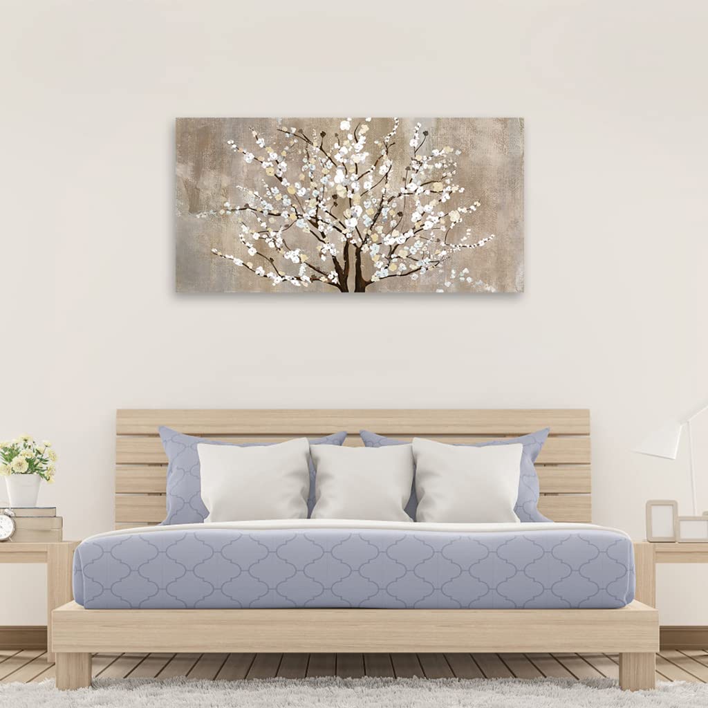 arteWOODS Flower Canvas Wall Art for Living Room - Stunning Floral Artwork, Versatile Decor, Ready To Hang, Elegant Prints Plum Blossom Abstract Framed Painting Bedroom Decor - Beige/Brown 29 x 58