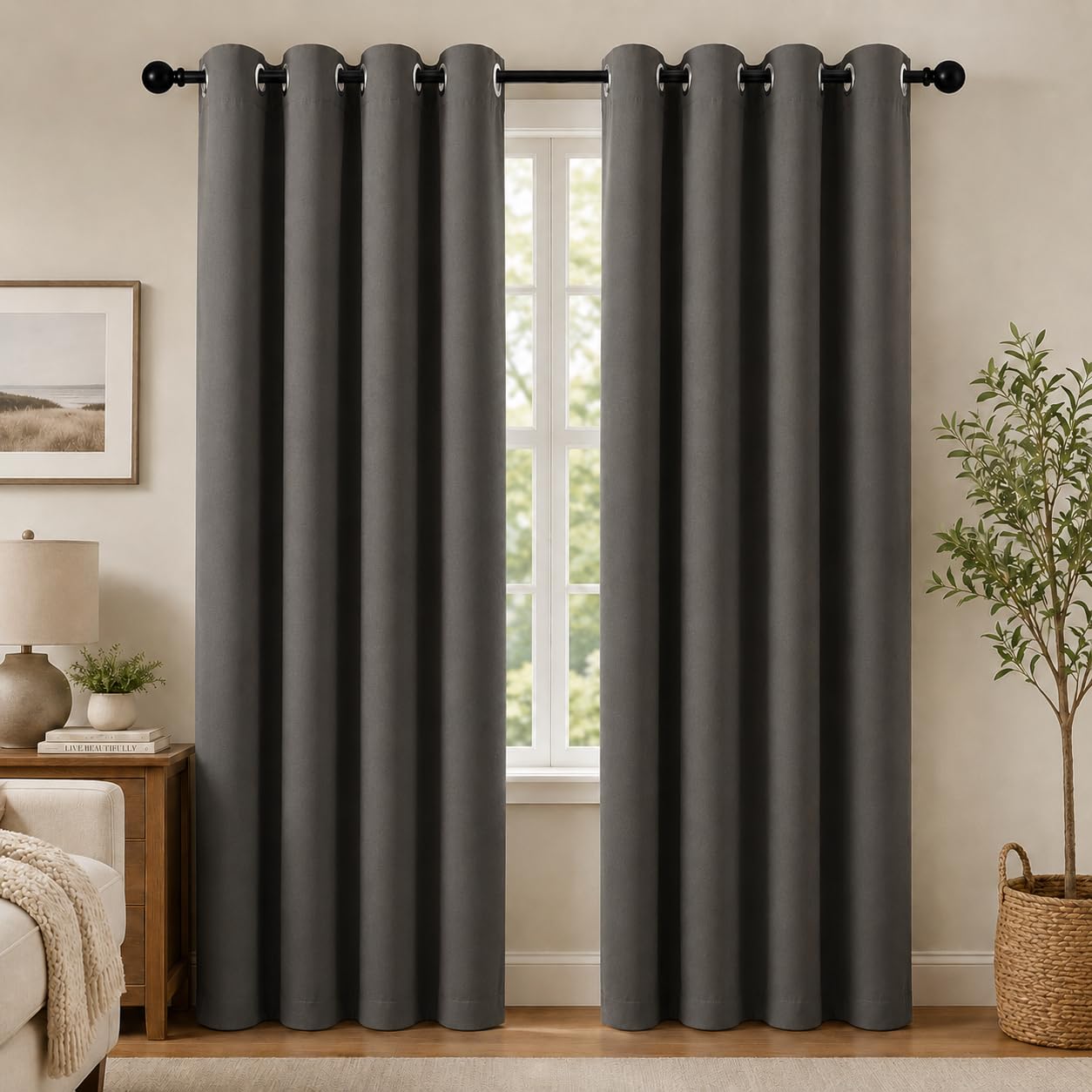 4-Panel-Curtain Room Darkening, 84 Inch Length for Bedroom Living Room, Insulated Thermal Grommet Curtain Drapes, Blackout(60-90%,Not 100%) Window Treatment Decor, Pack of 4, 52x84, CharcoalGrey