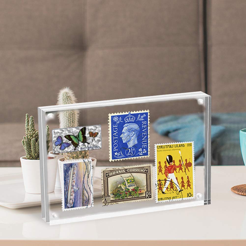 ILYXY 2 Pack Acrylic Frame 5x7, 20% Thicker, 24mm Thick Frameless Clear Picture Frame, Double Sided Magnetic Photo Frame, Free Standing Desktop Display Stand Acrylic Picture Frames