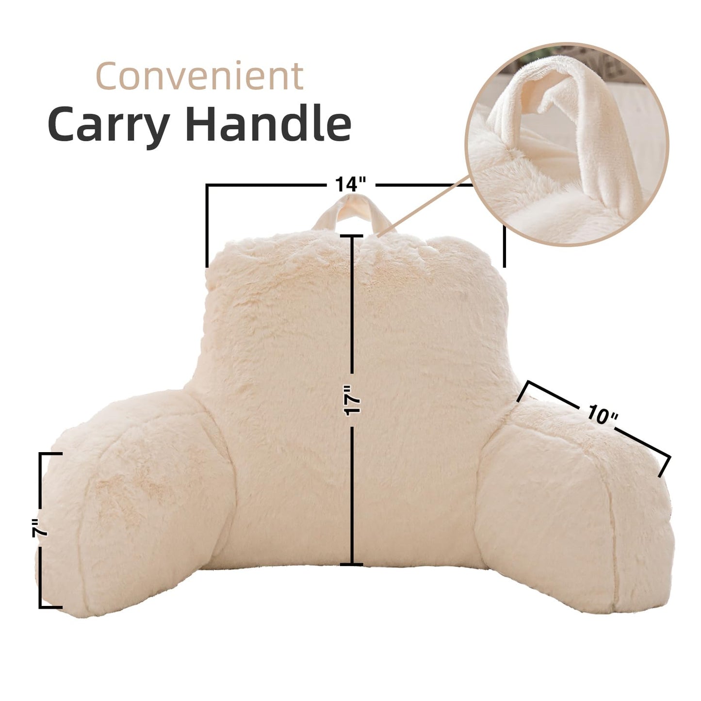 A Nice Night Faux Fur Reading Pillow Bed Wedge Large Adult Children Backrest with Arms Back Support for Sitting Up in Bed/Couch for Bedrest,Ivory