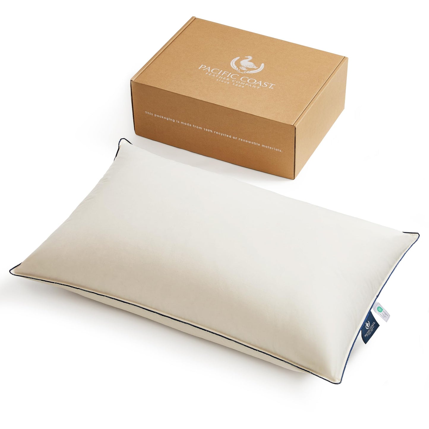 Pacific Coast Down Pillow, Luxury Hotel Collection Bed Pillow for Sleeping, Standard Size of 1, 100% Organic Cotton Shell, 650 Fill Power, Soft Pillows, Suit for Stomach Sleepers