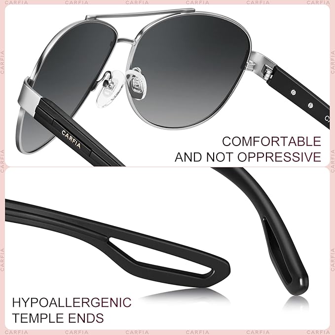 CARFIA Polarized Sunglasses for Women UV Protection Ultra-Lightweight Comfort Metal Frame Driving Glasses CA3210