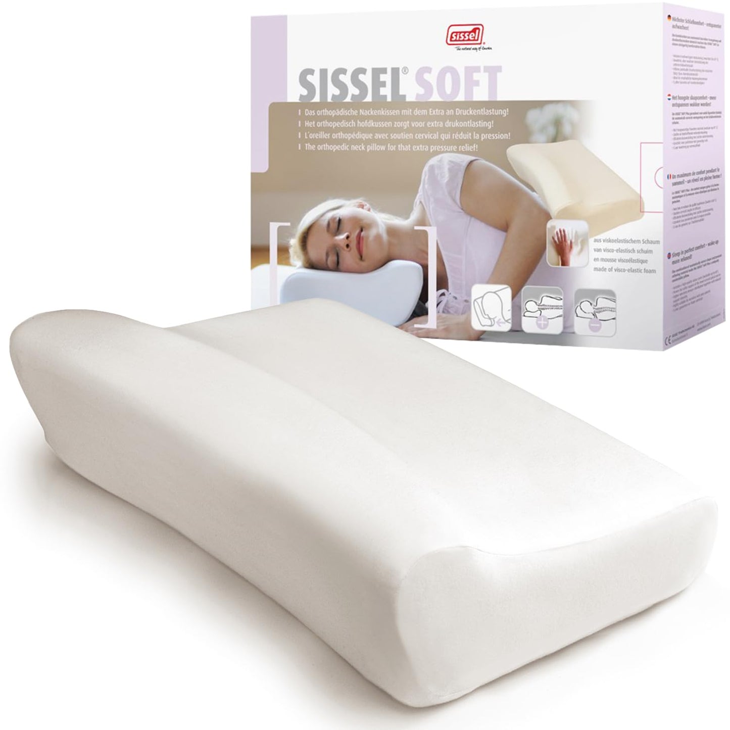 SISSEL Soft M Neck Pillow | Viscoelastic Special Foam | Ergonomic Spine Support | Washable Velour Cover | Relaxation for Neck and Cervical Muscles | 5-Year Warranty | 18.5 x 13 x 4.3 inches