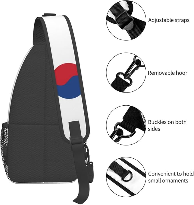 QFXUYNG South Korea Flag Adult Sling Bag Unisex Chest Bags Crossbody Backpack Casual Daypacks Shoulder Bag for Women Men Cycling Hiking Travel