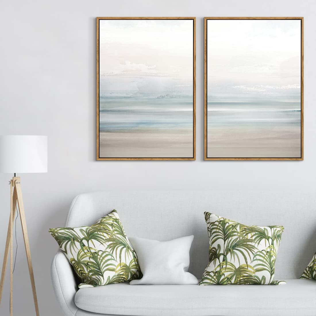 Gardenia Art Framed Coastal Beach Canvas Wall Art Decor Abstract Ocean Landscape Painting Prints Modern Artwork for Living Room Bathroom Bedroom Home Decoration Ready to Hang 16"x24"