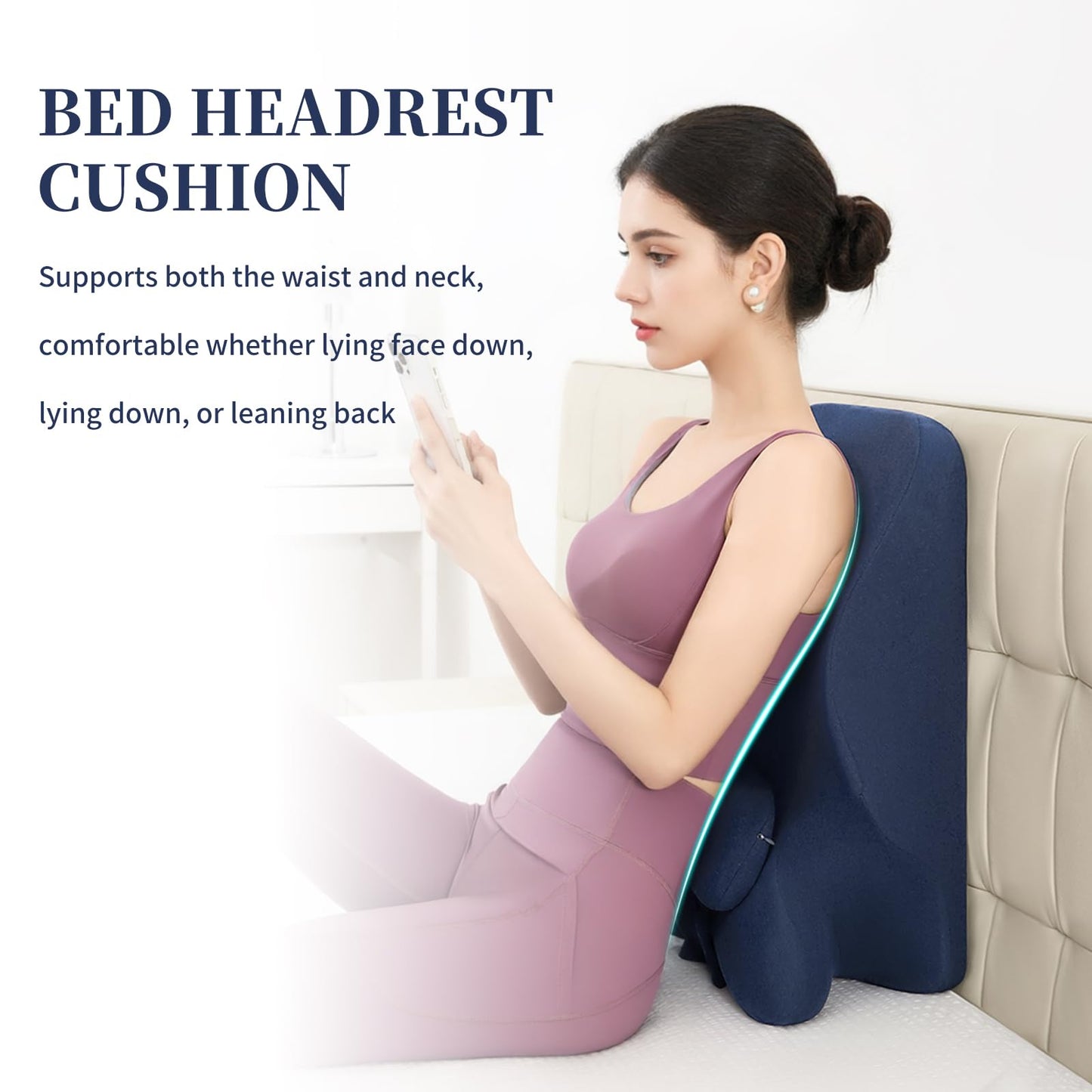 Memory Foam Ergonomic Prone Pillow, Bed Rest Pillow for Sleeping & Reading, Back Pain & Acid Reflux Support Pillow, Ideal for Massage, Removable Washable Cover