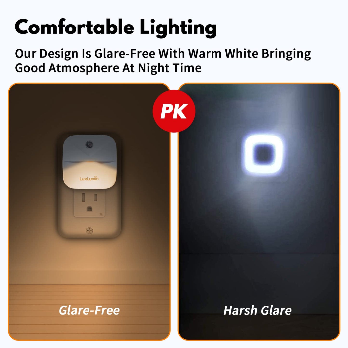 LuxLumin LED Night Lights Plug into Wall with Dusk-to-Dawn Sensor, Automatically Turn on and Off,Night Light for Kids,Bedroom,Bathroom,Stairs,Warm White, 6 Packs