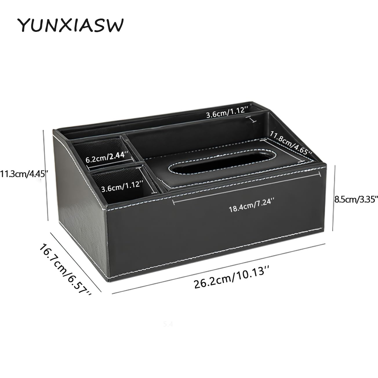 Tissue Box Cover- PU Leather Tissue Box Holder-Multifunctional Tissue Box Organizer Cover Hold with Storage Fashion for Vanity Toilet Countertop Office Bathroom Kleenex Box Cover-Black
