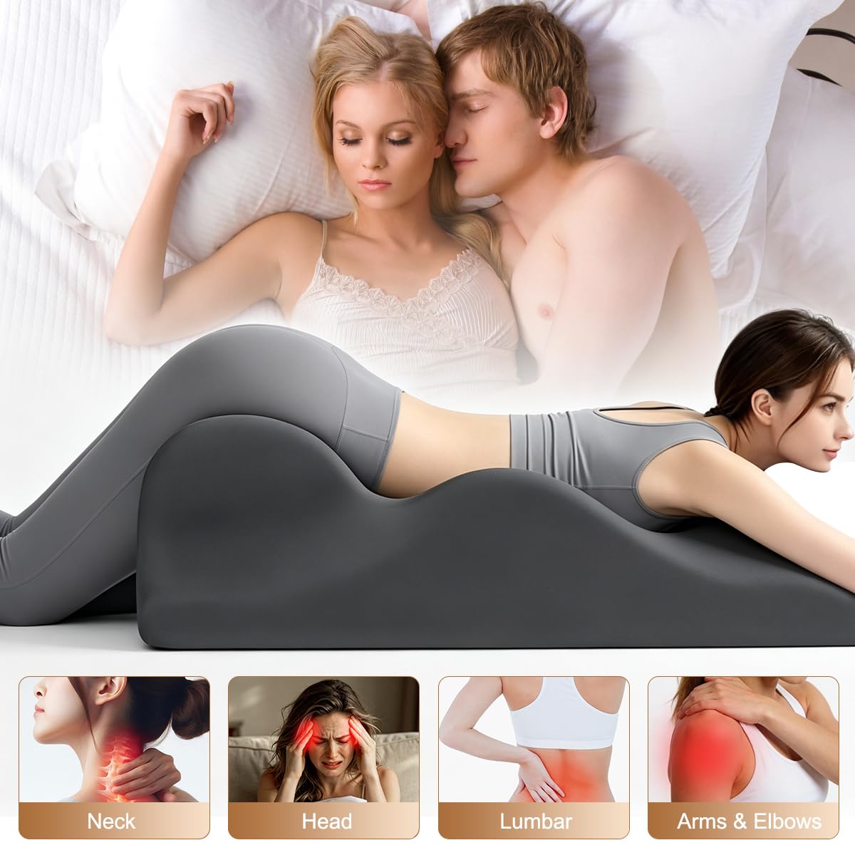 Huuflyty Ergonomic Memory Foam Wedge Pillow, 27° Prone Pillow for Back Neck Waist Leg Support, Multi-Functional Couples Pillow ﻿ (Pink)