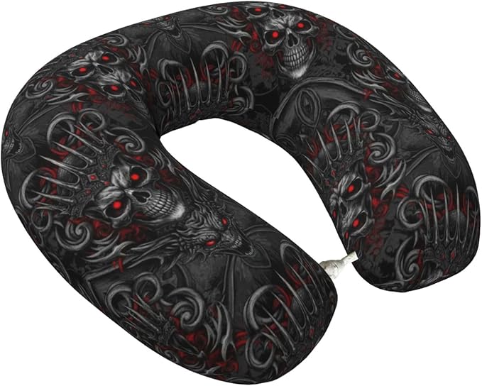Unique Travel U Shaped Pillows Vintage Skeleton Skull King for Airplanes Car Flight, Comfortable Chin Head Neck Cushion Supporting, Polyester Removable Cover