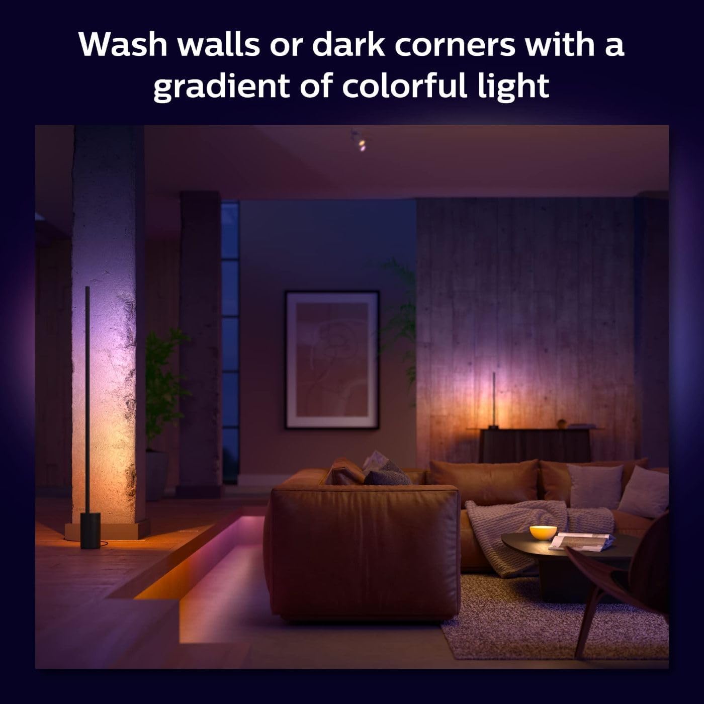 Philips Hue RGB Gradient Signe LED Smart Floor Lamp - Pack of 1 - Indoor - Flowing Multicolor Effect - Control with Voice or App - Compatible with Alexa, Apple HomeKit and Google Assistant - Black