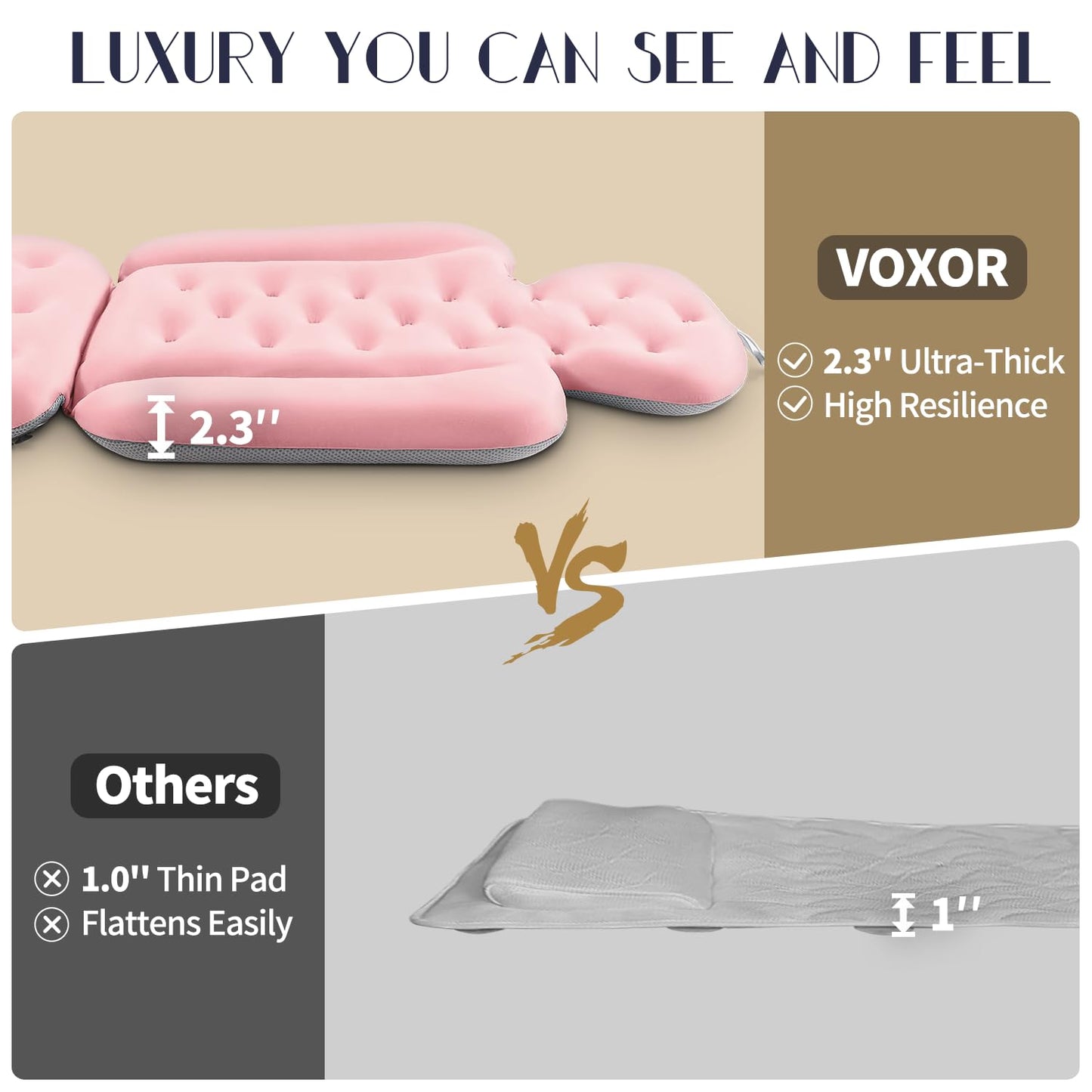 Full Body Bath Pillow for Bathtub, Thick Bathtub Cushion, Luxury Tub Pillow for Bath for Headrest Neck and Back Support Pink 60" x 16"