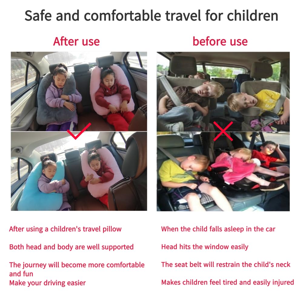 FHSGGP Travel Pillow Cushion for The Back Seat of Car Car Pillow for Kids A Sleeping Artifact Suitable for Long-Distance Travel of Adults and Children Travel Pillow for Kids Pink