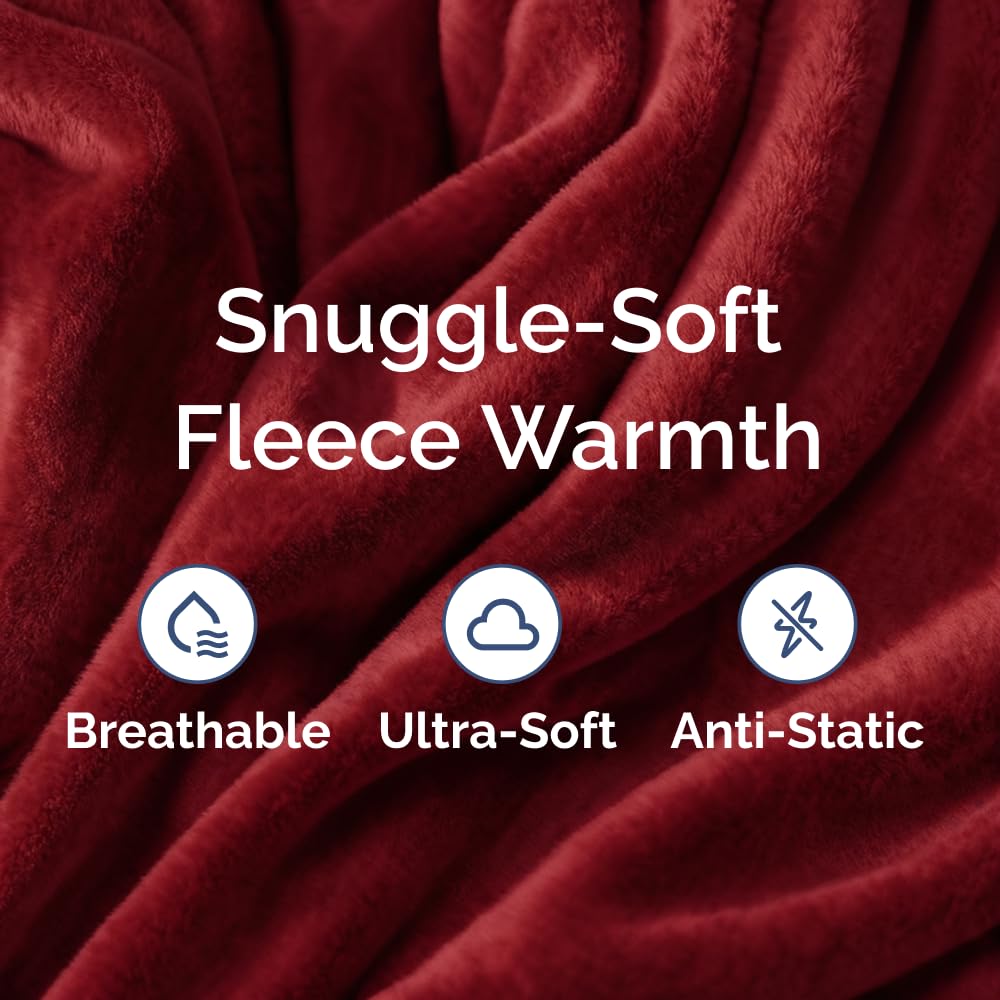 Ultra Soft Fleece Blanket Queen Size - Flannel Fleece Luxury Queen Blanket - Lightweight for Couch Bed Chair - Thick, Warm & Breathable - All Season Cozy Fuzzy Anti-Static Microplush Bedding, Burgundy