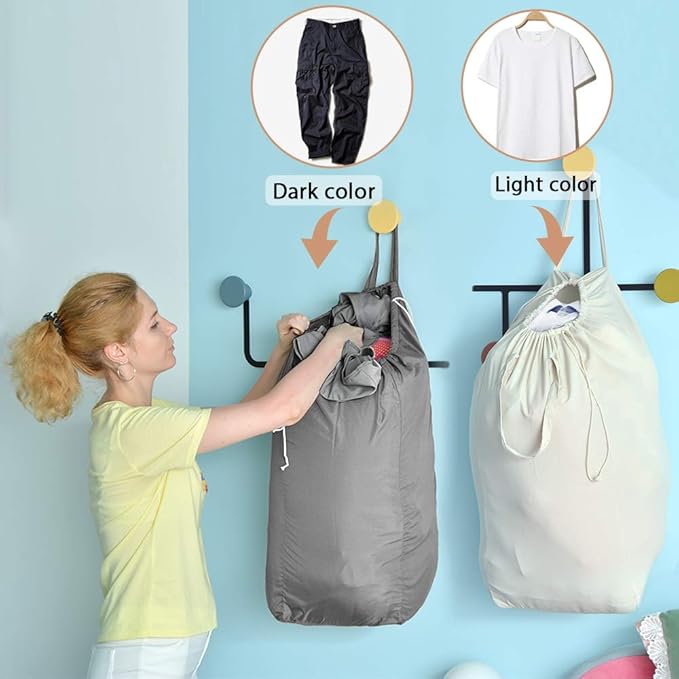 MCleanPin Washable Laundry Bags with Handles,140L Dirty Clothes Storage for College Dorm or Travel, Laundry Liner Fit Most Laundry Hamper or Basket,2 Pack (Beige & Grey)