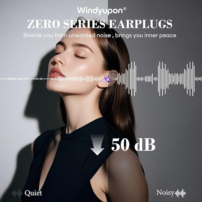 Noise Cancelling Ear Plugs 45dB – Reusable Silicone Earplugs for Sleeping, Snoring, Travel, Concerts & Work with 8 Eartips – Soft Comfortable Hearing Protection (Purple, One Size)