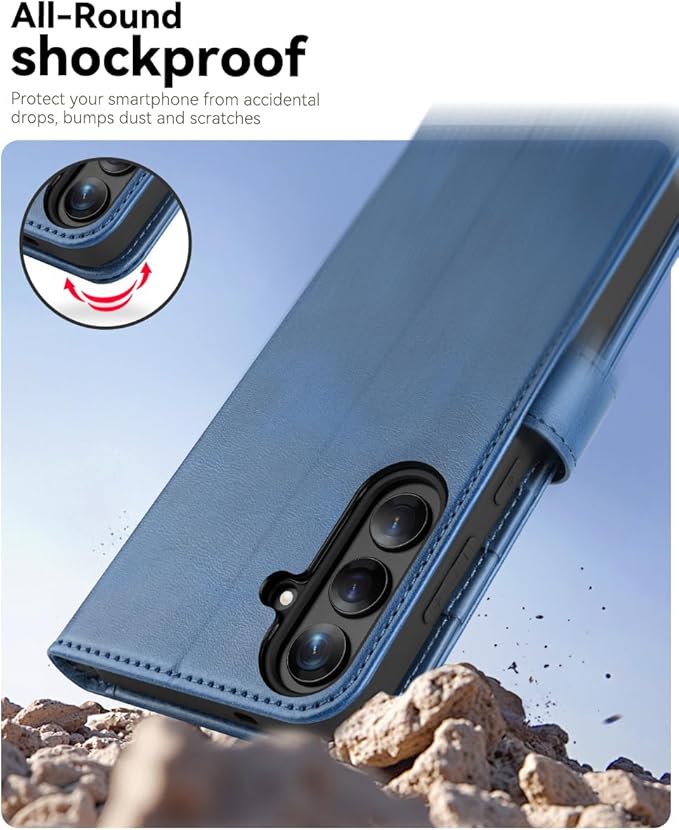 OCASE Compatible with Galaxy S25 FE Wallet Case, PU Leather Flip Folio Case with Card Holders RFID Blocking Kickstand [Shockproof TPU Inner Shell] Protective Phone Cover 2025, Light Blue