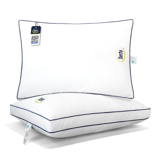 Serta Hotel Collection Bed Pillows Queen/Standard Size Set of 2, 400 Thread Count 100% Cotton Cover, Medium Soft, Support Gusseted Down Alternative Pillow for Back, Stomach or Side Sleepers, 18" x 26"