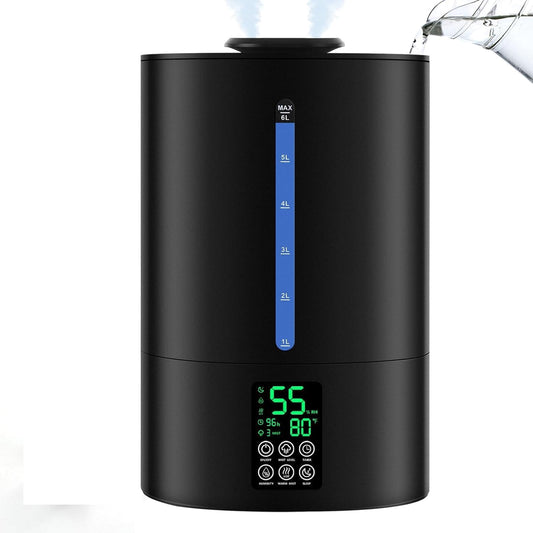 Coolfiqu 6L Humidifiers for Bedroom Large Room Home,Cool and Warm Humidifier for Baby and Plants Hot Mist Top Fill Desk Humidifiers Oil Diffuser,Quiet,Adjustable Mist,360°Nozzle-Black(2026 Upgraded)