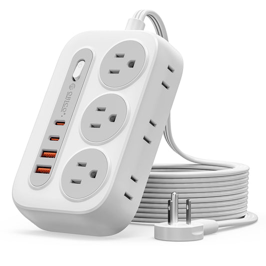 ORICO Surge Protector Power Strip, PD20W Multiple Outlets Extension Cord with 6 AC Outlets and 4 USB Charging Ports (2 USB-C), Flat Plug, 10Ft Mountable Outlet Extender for Office/Dorm ETL Listed- OG