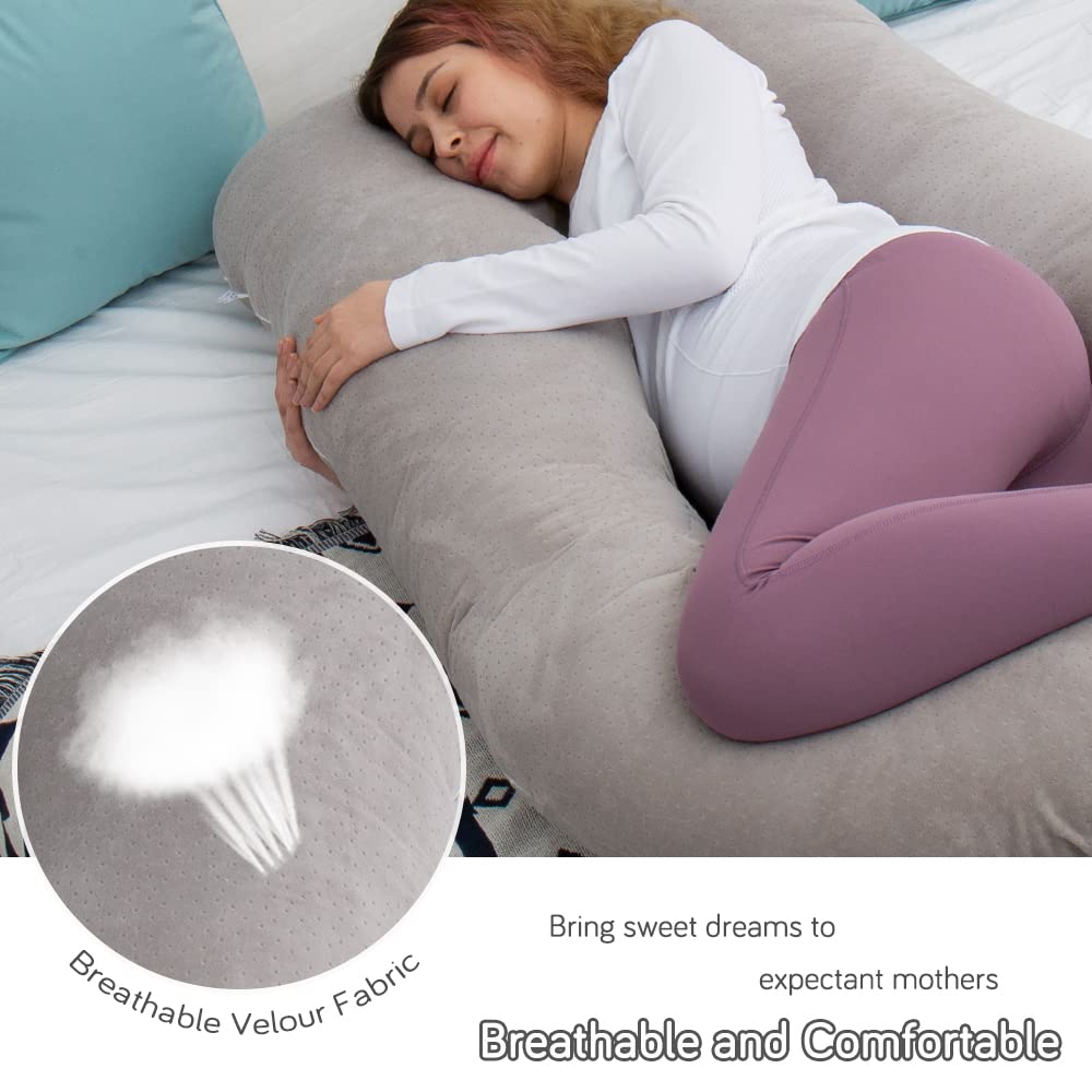 AMCATON 60 Inch Pregnancy Pillows for Sleeping, Extra Large U Shaped Body Pillow, Pregnancy Pillow, Maternity Pillow for Pregnant Women with Velour Cover (Grey)