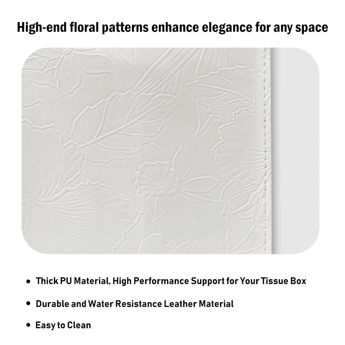 Tissue Box Holder Cover Square Tissue Cube Cover PU Leather Tissue Organizer with Bottom Belt for Bathroom, Tabletop, Kitchen, Night Stands, Office, Home, Car (2, White)