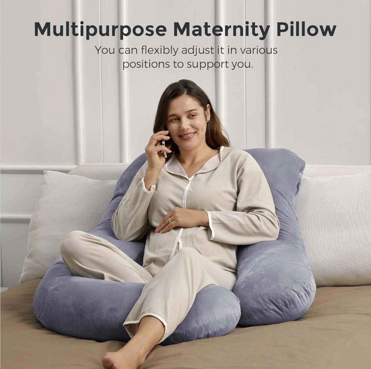 U-Shaped Pregnancy Pillow 57-inch Full Body Maternity Pillow for Sleeping, Back, Hip & Belly Support – Grey Pillow with Removable Washable Cover for Side Sleepers