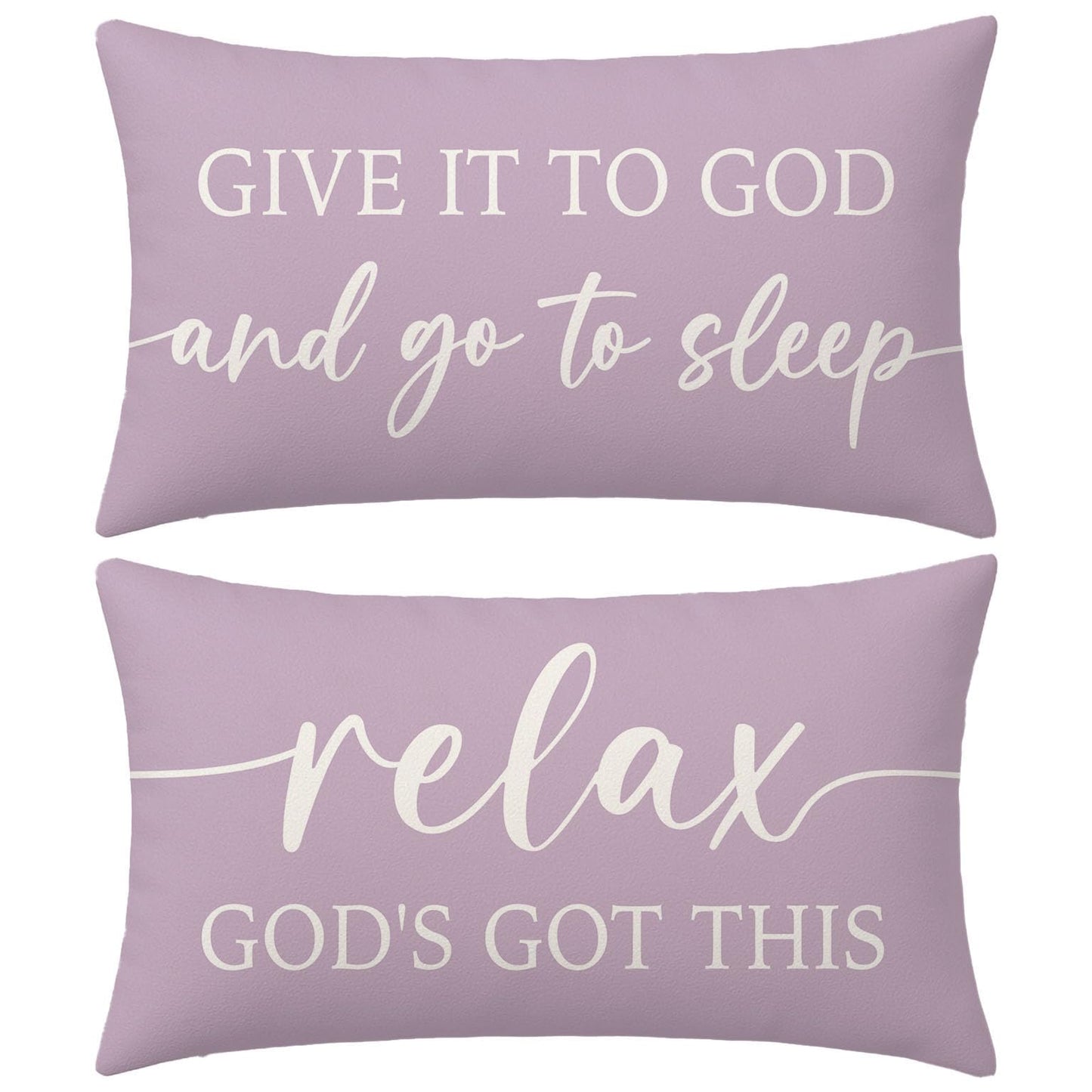 HERHOME Dusty Lavender Purple Pillow Covers 12x20 Inch Set of 2 – Christian Gifts for Women – Give It to God and Go to Sleep/Relax God’s Got This – Decorative Lumbar Case for Girls’ Room
