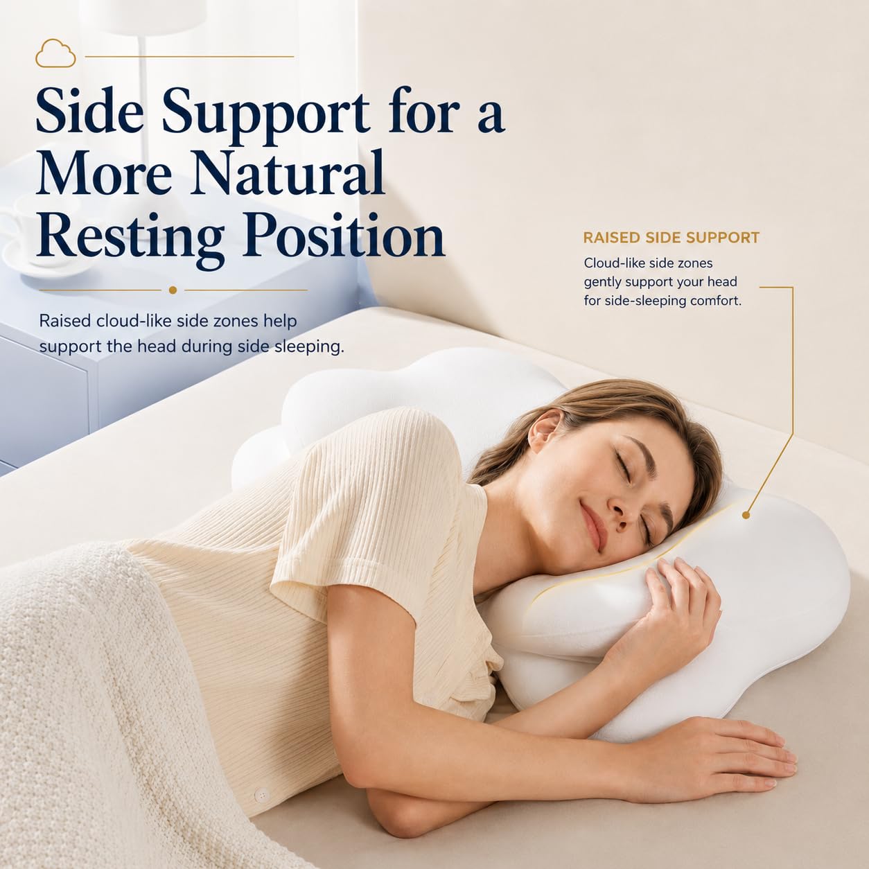 EOGBM Cloud Pillow, Ergonomic Memory Foam Pillow for Side, Back & Stomach Sleepers, Pressure Relief Neck Support Pillow for Head, Neck & Shoulder Comfort, Cooling Breathable Cover (White)