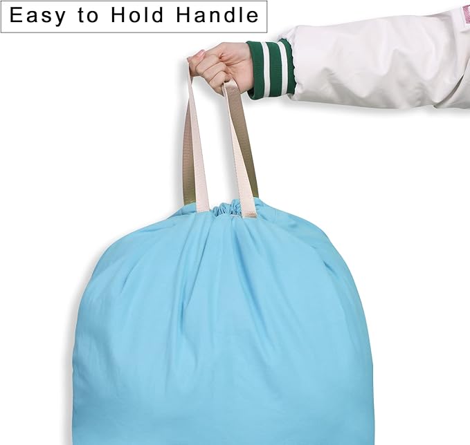 Cotton Canvas Laundry Bag with Handles & Drawstring Straps, Heavy Duty Extra Large Laundry Bags for Laundromat and Household, Washable Travel Dirty Clothes Bag Hamper Liner, 25.5x34Inch, Sky Blue