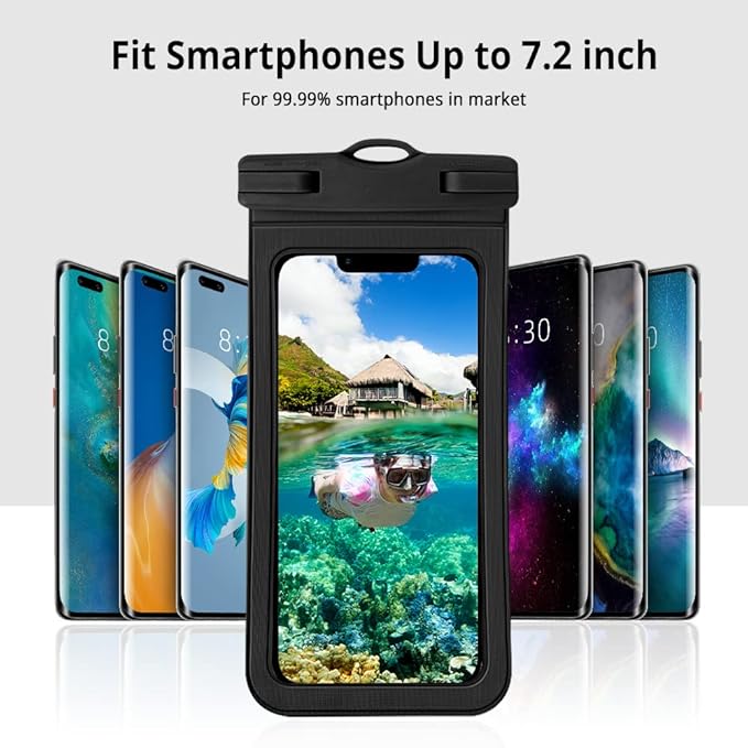 CACOE [Not Floatable] Universal Waterproof Phone case 2 Pack-Up to 7.2",Waterproof Phone Pouch with Adjustable Neck Lanyard,IPX8 Cellphone Dry Bags for Vacation Beach（Black+White）