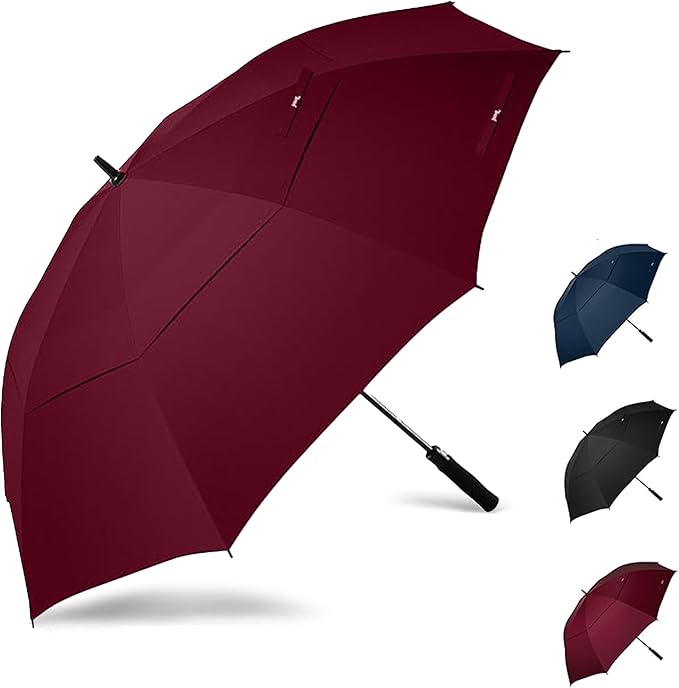 Golf Umbrella Windproof - 62/54/47 Inch Large Umbrellas For Rain Heavy Duty - Automatic Open Ultimate UV Protection - Water Repellent Double Canopy Vented - Best Sports Umbrella