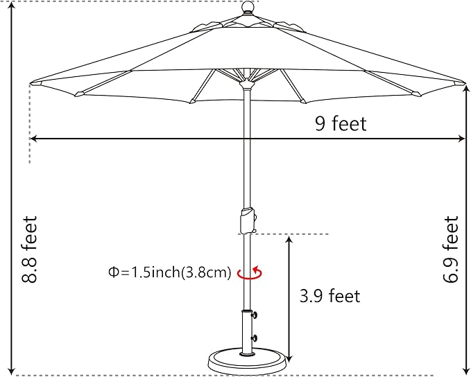 EliteShade USA 10-Year-Non-Fading 9Ft Market Umbrella Patio Umbrella Outdoor Table Umbrella with Ventilation, Heather Beige
