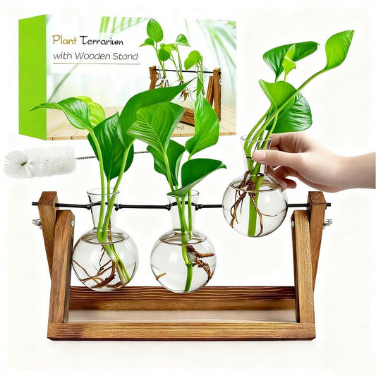 Renmxj Plant Propagation Station, Plant Terrarium with Wooden Stand