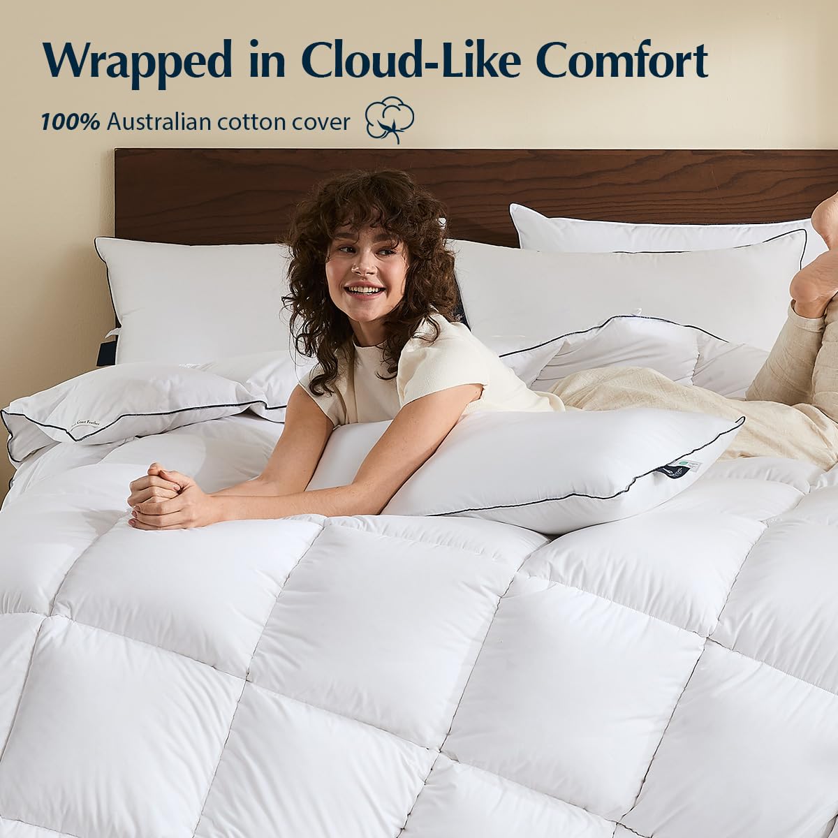 Pacific Coast Premium Goose Down Fiber Comforter Queen Size, 420TC 100% Australian Cotton Shell, All-Season Comforter with Hidden Baffle Box & Double-Stitched Piping (90"x90")
