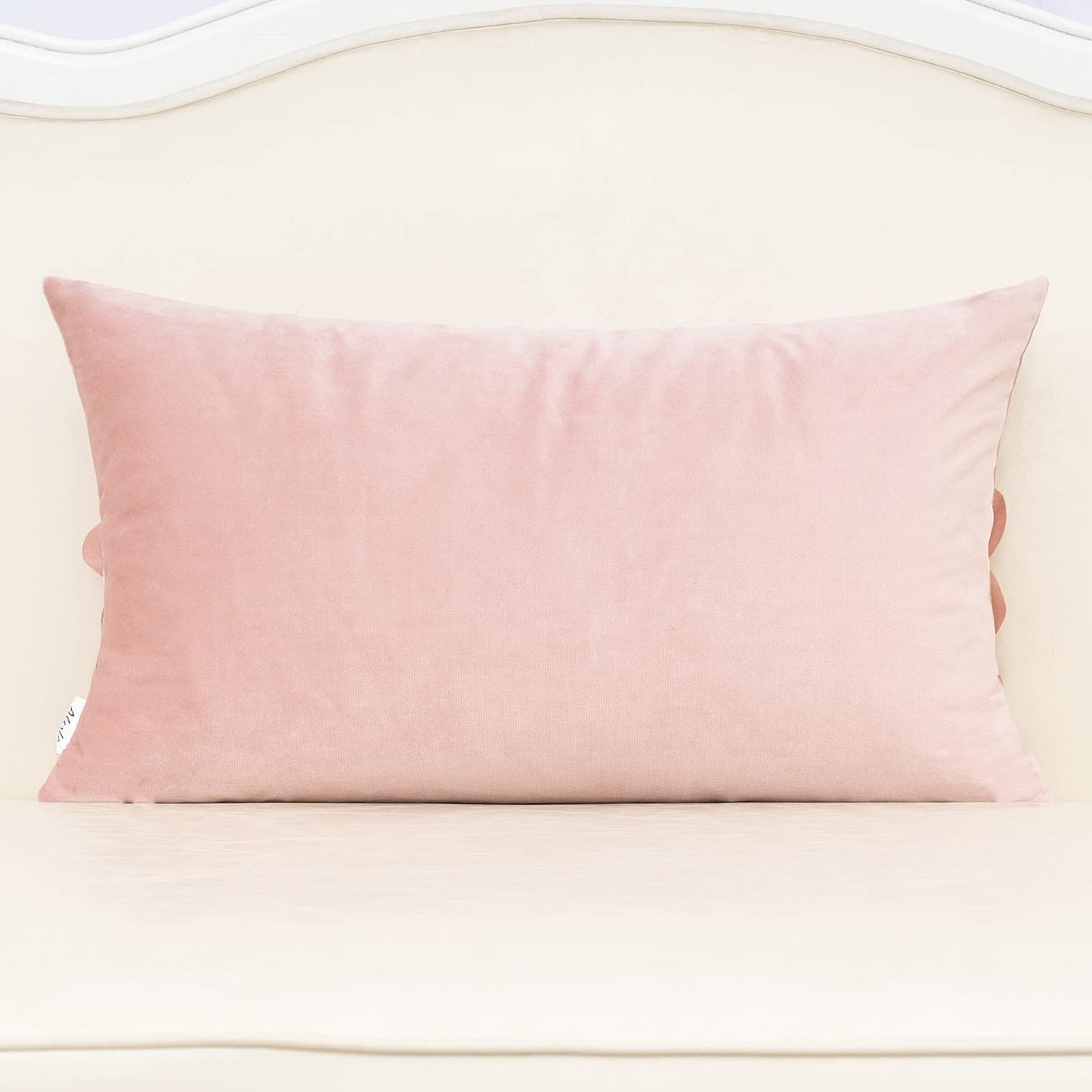 Alerfa 3D Flower Handmade Throw Pillow Cover Decorative Pink Velvet Pillowcase Cushion Cover with Hidden Zipper for Couch Bed Living Room Home Decor 12x20 Inches
