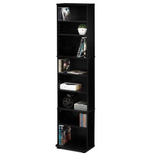 Furinno JAYA DVD Shelf, 8-Tier Tall Narrow CD Rack, Media Shelf with Adjustable Shelves, DVD Storage Cabinets for CD Blueray Game Disc, Easy Assembly, for Living Room, Home Office, Espresso
