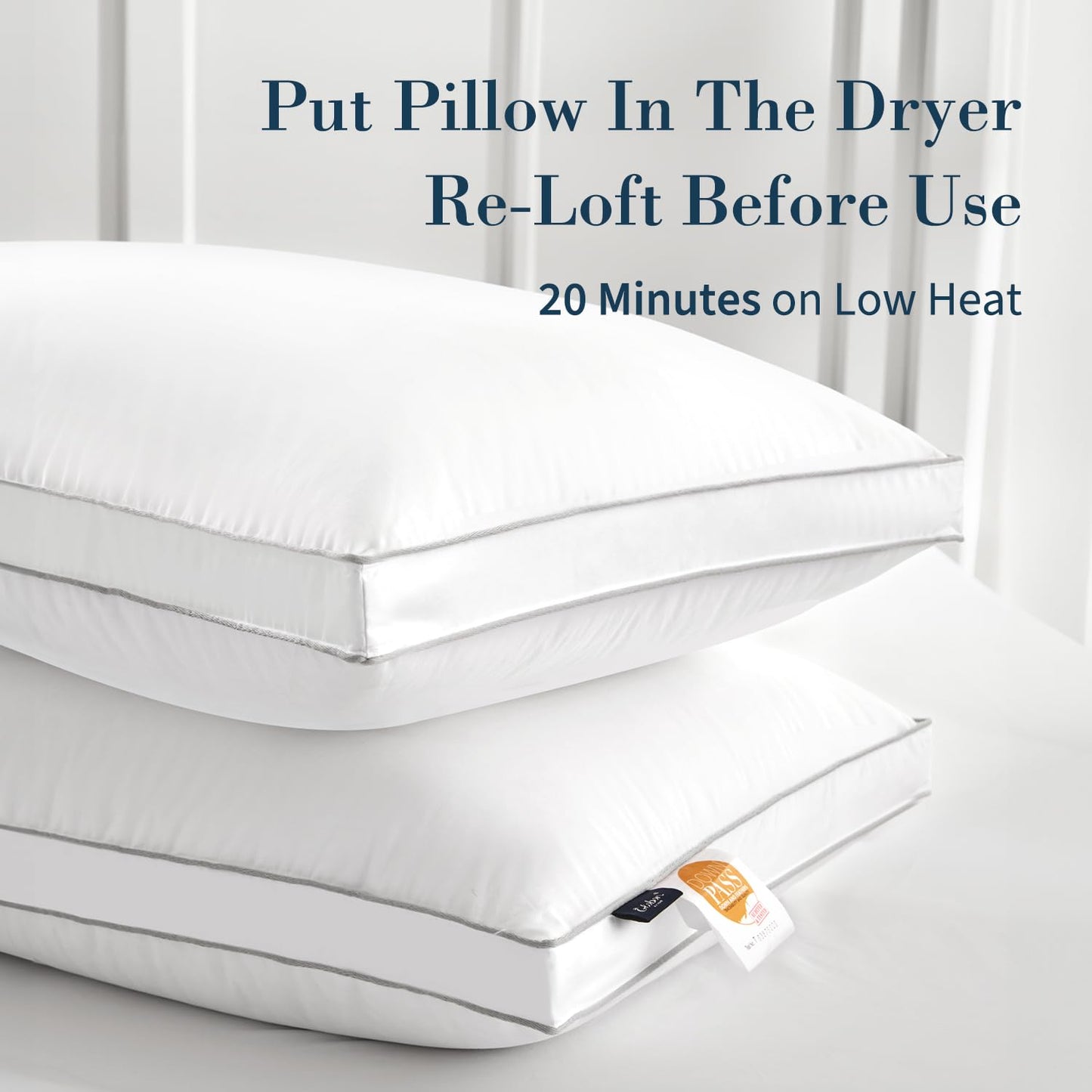 Globon Luxury Feather Down Pillow, Medium Fluffy Pillow King Size, Gusseted Bed Pillows for Sleeping, Hotel Collection Pillows 18"X34", Set of 2