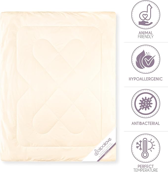 Twin Lightweight 100% Fine Alpaca Duvet - Premium Cotton Cover, 2,89 lb Filling, Ideal for Summer, Breathable & Temperature -Regulating, 70 x 92 inches
