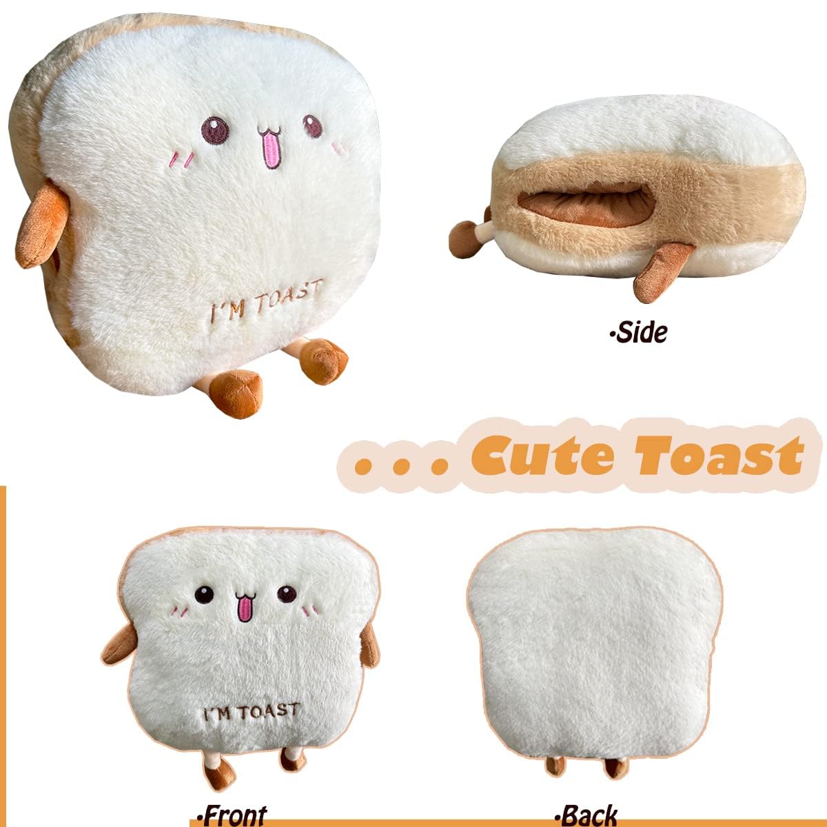 Goylmc Toast Bread Plush Pillow, Bread Stuffed Pillow,Food Plush Pillow with Hand Pocket Great Gift Choice for Kids Adults (15.7 * 13.7 in,Cute)