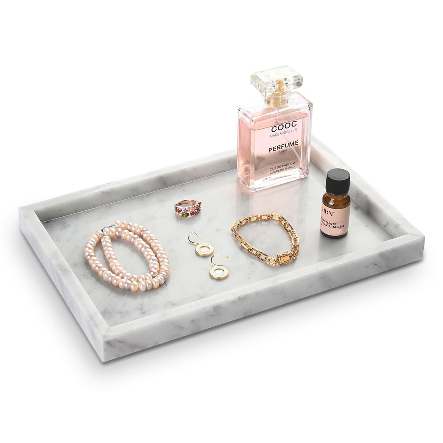 HAMAKAWA White Marble Vanity Tray, Real Natural Bathroom Tray 12 inch, Carrara White Stone Sink Trays, Large Perfume Trays, Countertop Organizer for Kitchen Counter, Dresser, Toilet Tank Top