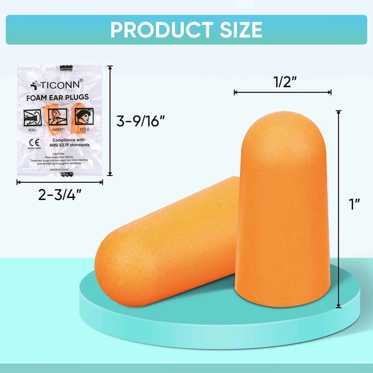 TICONN 200 Pairs Foam Ear Plugs, Hunting Earplugs Individually Wrapped 32dB NRR Noise Reduction Ear Plugs for Sleeping Fishing Passive Hearing Protection Travel Study Concentration (200 Pairs)