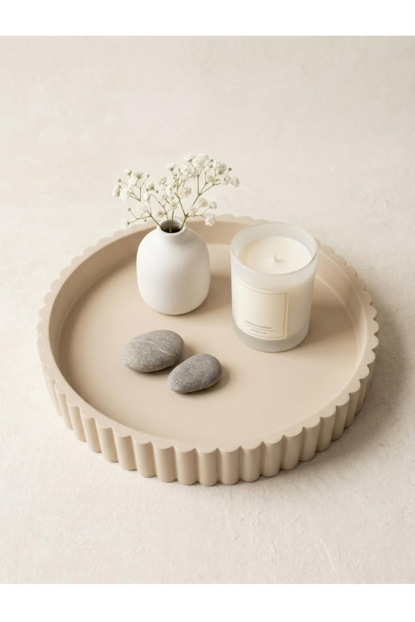 Vivere Home 11-Inch Concrete Round Tray Home Decor for Coffee Table Decor - Round Coffee Table Tray - Circular Kitchen Island Trays - Decorative Trays- Beige