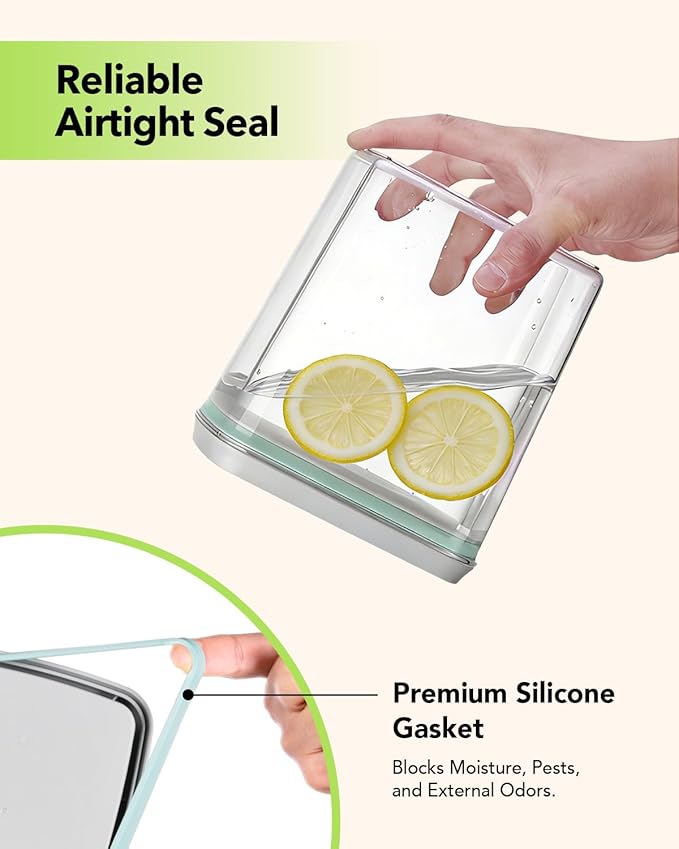 EQI Airtight Food Containers Set with One-Touch Lid, Mixed Size Set (2.8 QT / 2.65 L & 4.2 QT / 4.0 L) with Scoop, Stackable Jars for Complete Kitchen Organization.