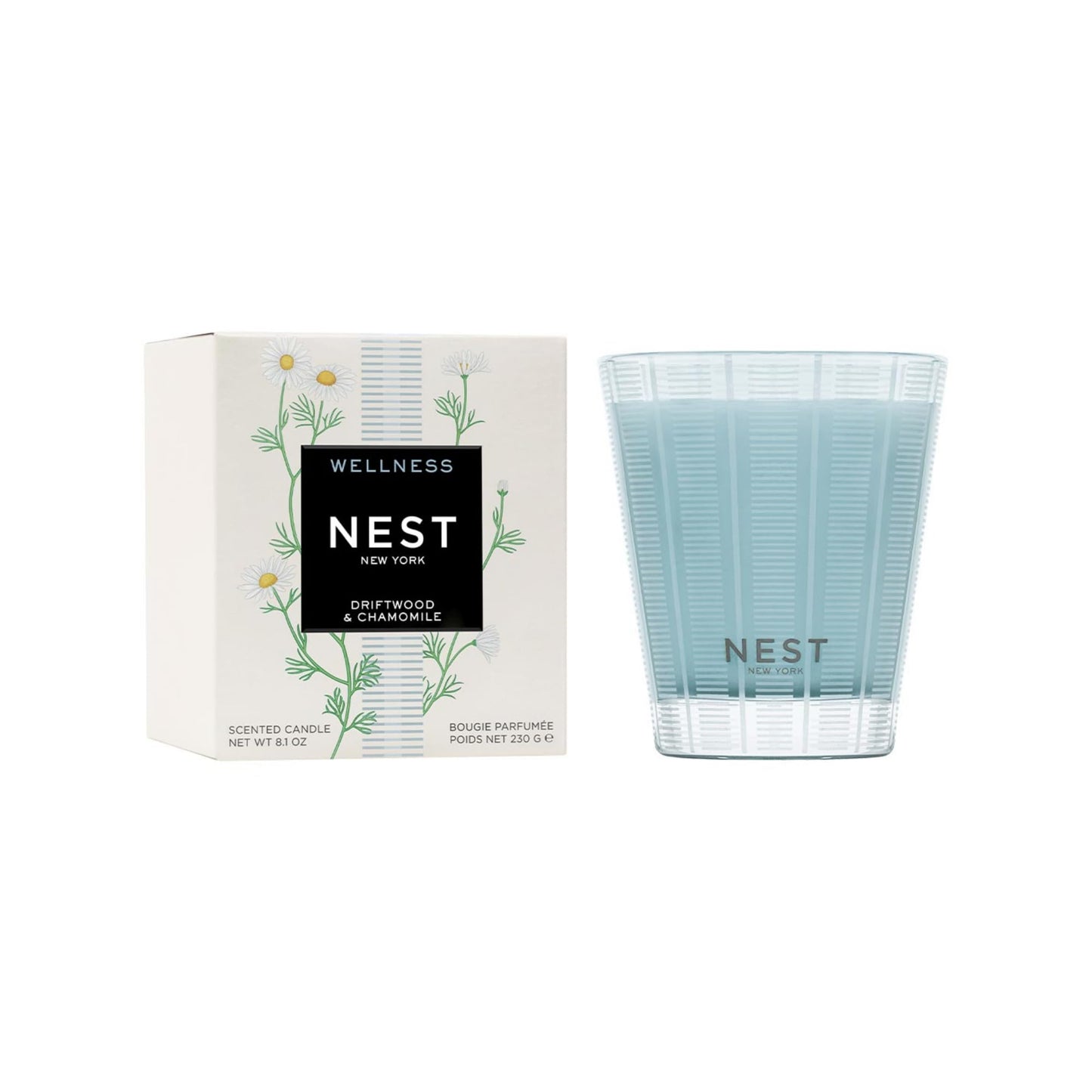 NEST New York Scented Classic Candle, Driftwood & Chamomile - 8.1 oz - Up to 60-Hour Burn Time - Reusable Glass Vessel