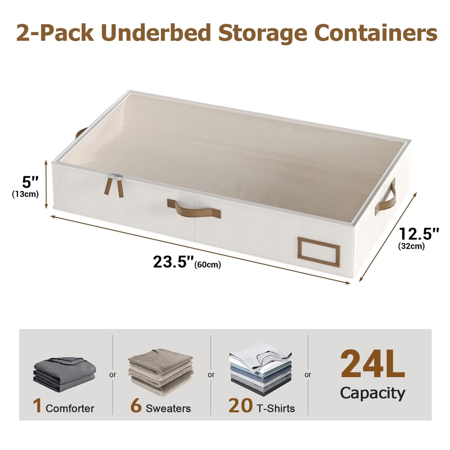 COYACOOL Under Bed Storage, Under Bed Storage Containers Bins for Clothes, Large Linen Underbed Closet Organization Bins, 2 Pack Collapsible Underbed Bin Dorm for Clothes, Sweater, Beige